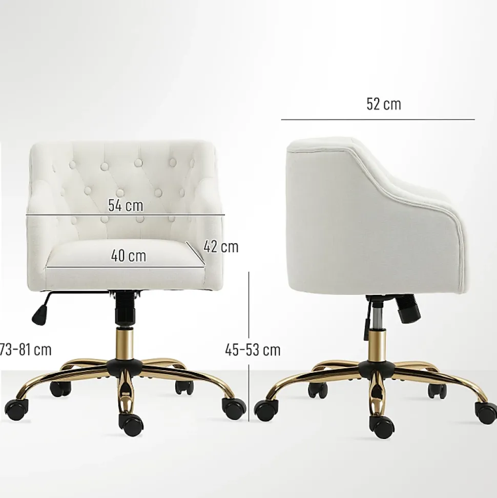 Chaise de bureau pivotante pour home office, réglable en hauteur avec fonction bascule, revêtement imitation lin beige