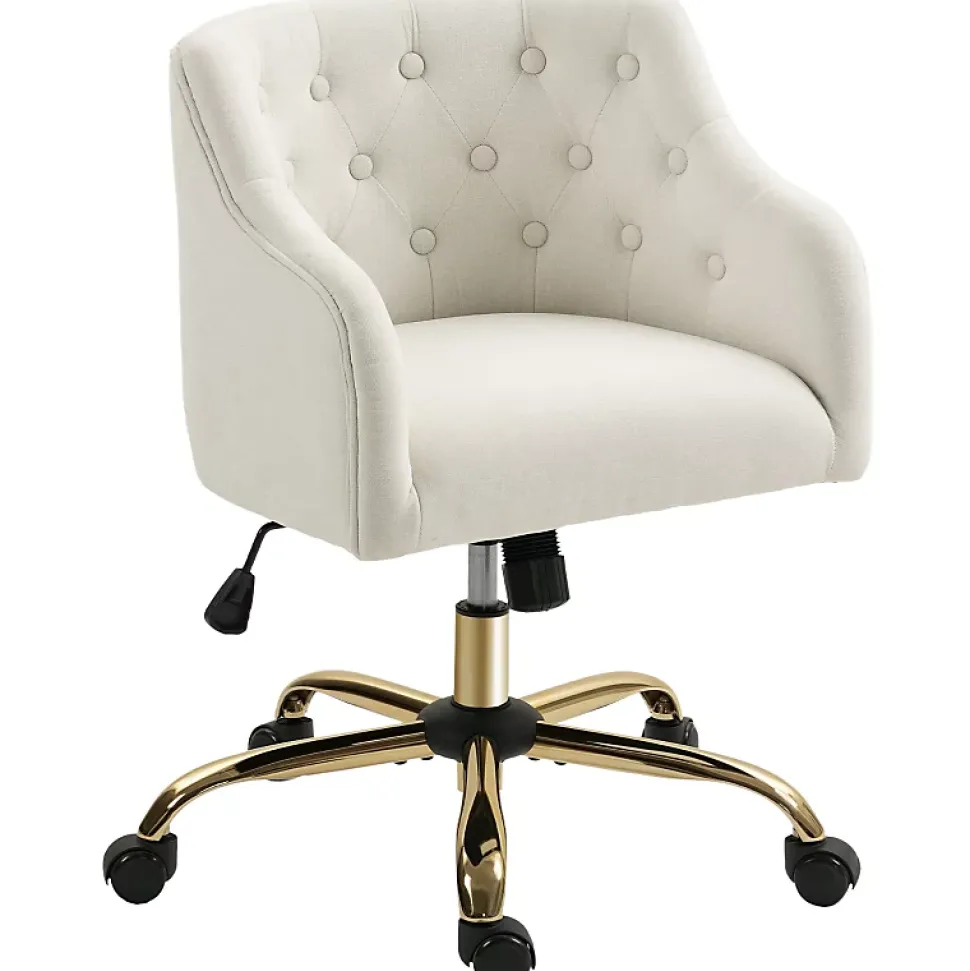 Chaise de bureau pivotante pour home office, réglable en hauteur avec fonction bascule, revêtement imitation lin beige