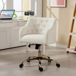 Chaise de bureau pivotante pour home office, réglable en hauteur avec fonction bascule, revêtement imitation lin beige