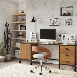 Chaise de bureau pivotante et réglable en bois et tissu gris - Louis