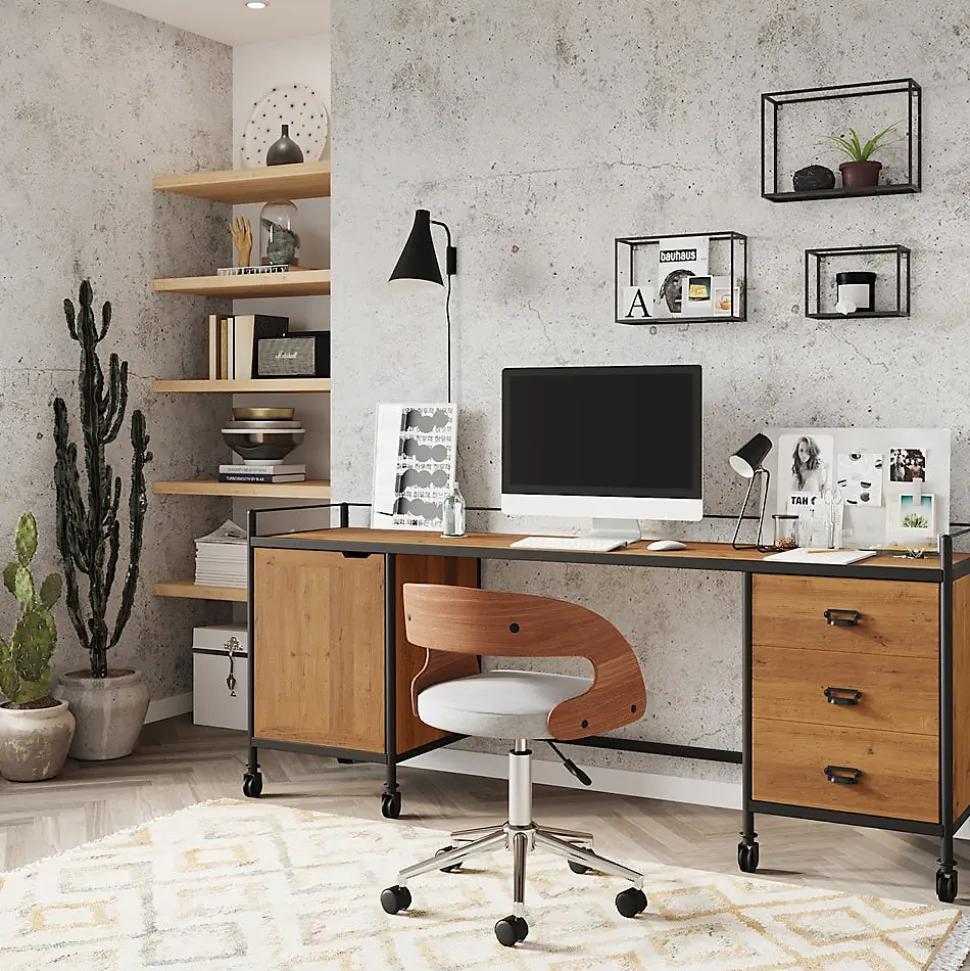 Chaise de bureau pivotante et réglable en bois et tissu gris - Louis