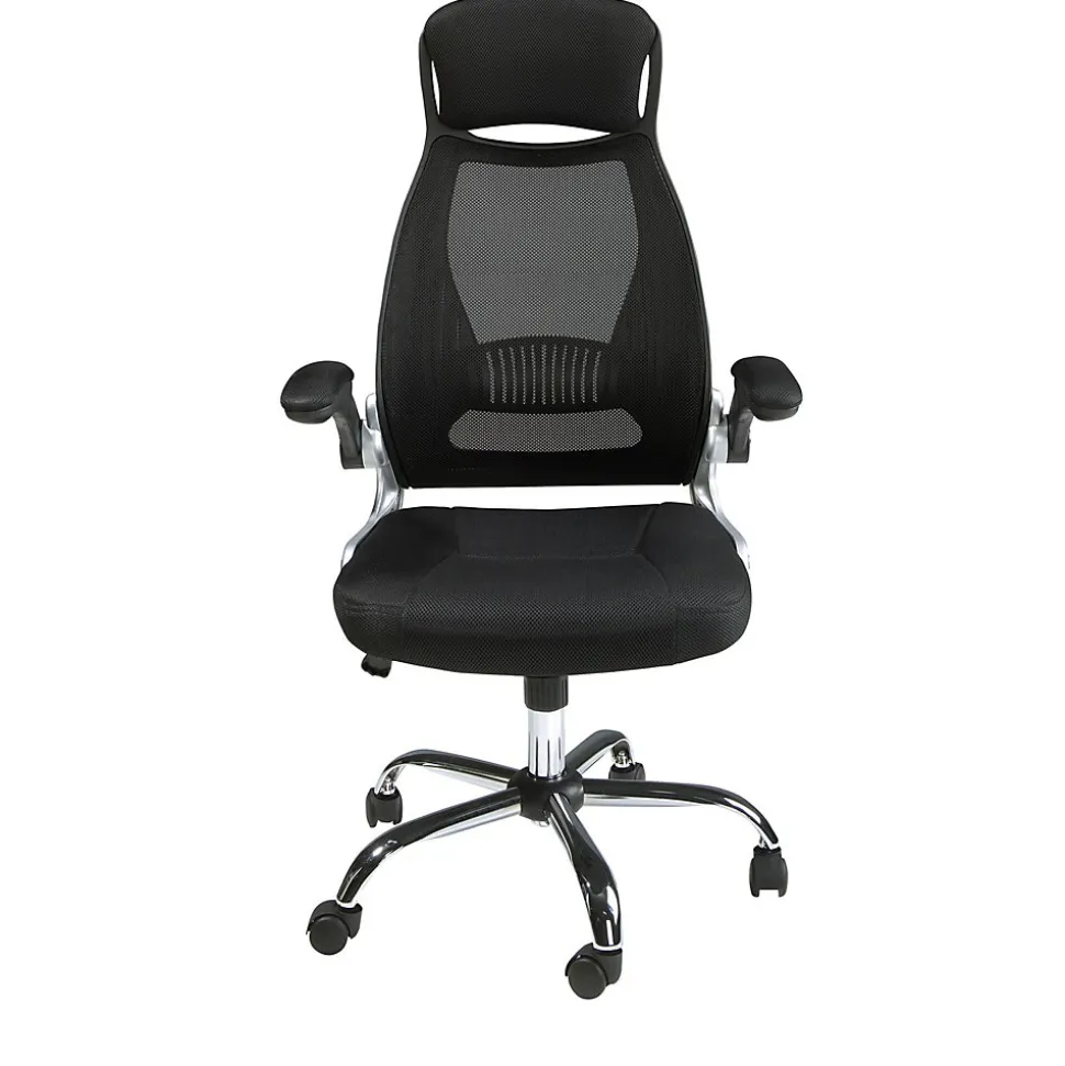 Chaise de bureau pivotante moderne en tissu noir avec accoudoirs