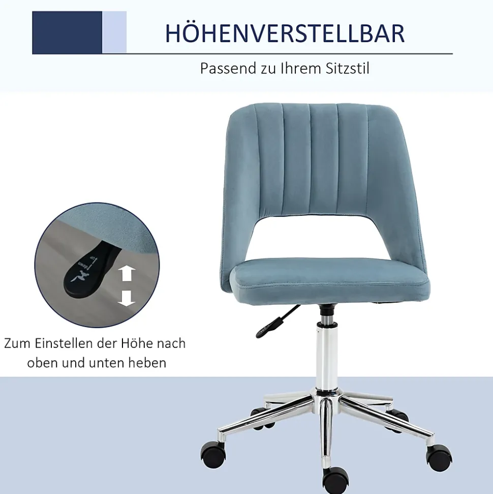 Chaise de Bureau Pivotante - Velours Bleu, Confort Ergonomique et Stabilité, Dimensions 49x60x91 cm