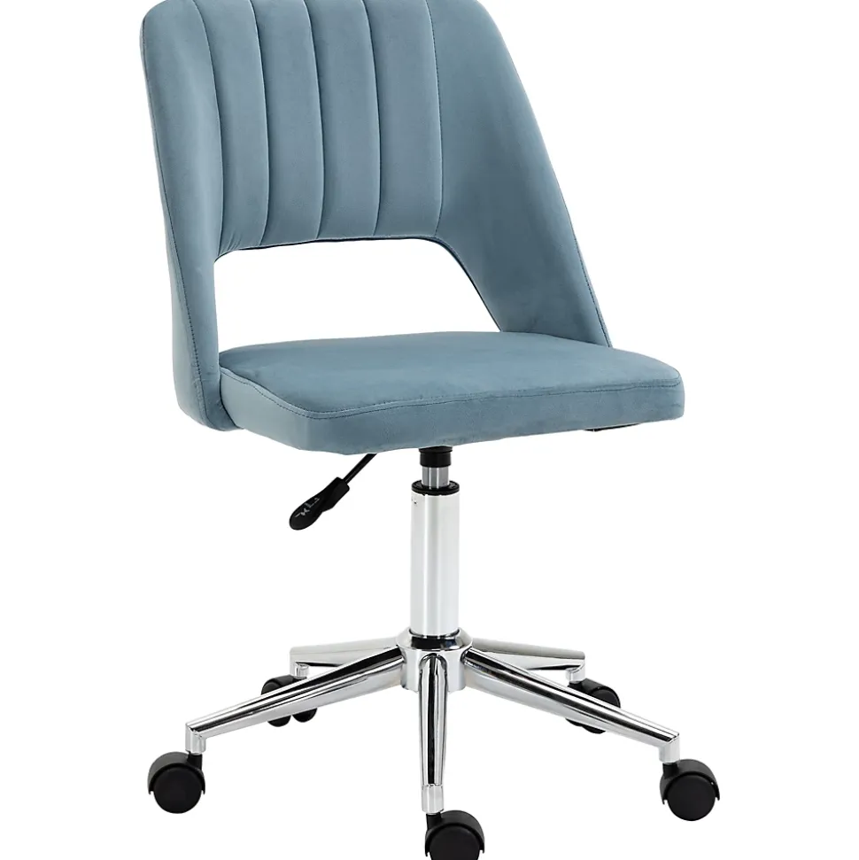 Chaise de Bureau Pivotante - Velours Bleu, Confort Ergonomique et Stabilité, Dimensions 49x60x91 cm