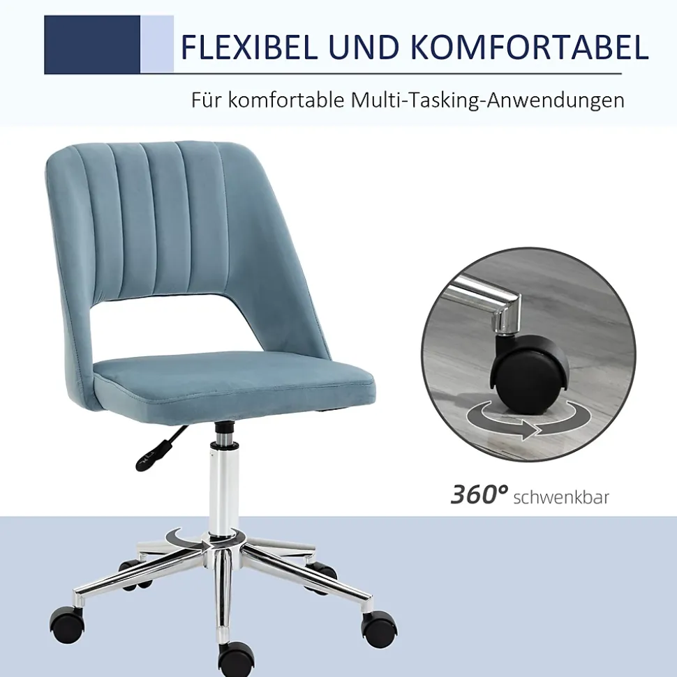 Chaise de Bureau Pivotante - Velours Bleu, Confort Ergonomique et Stabilité, Dimensions 49x60x91 cm