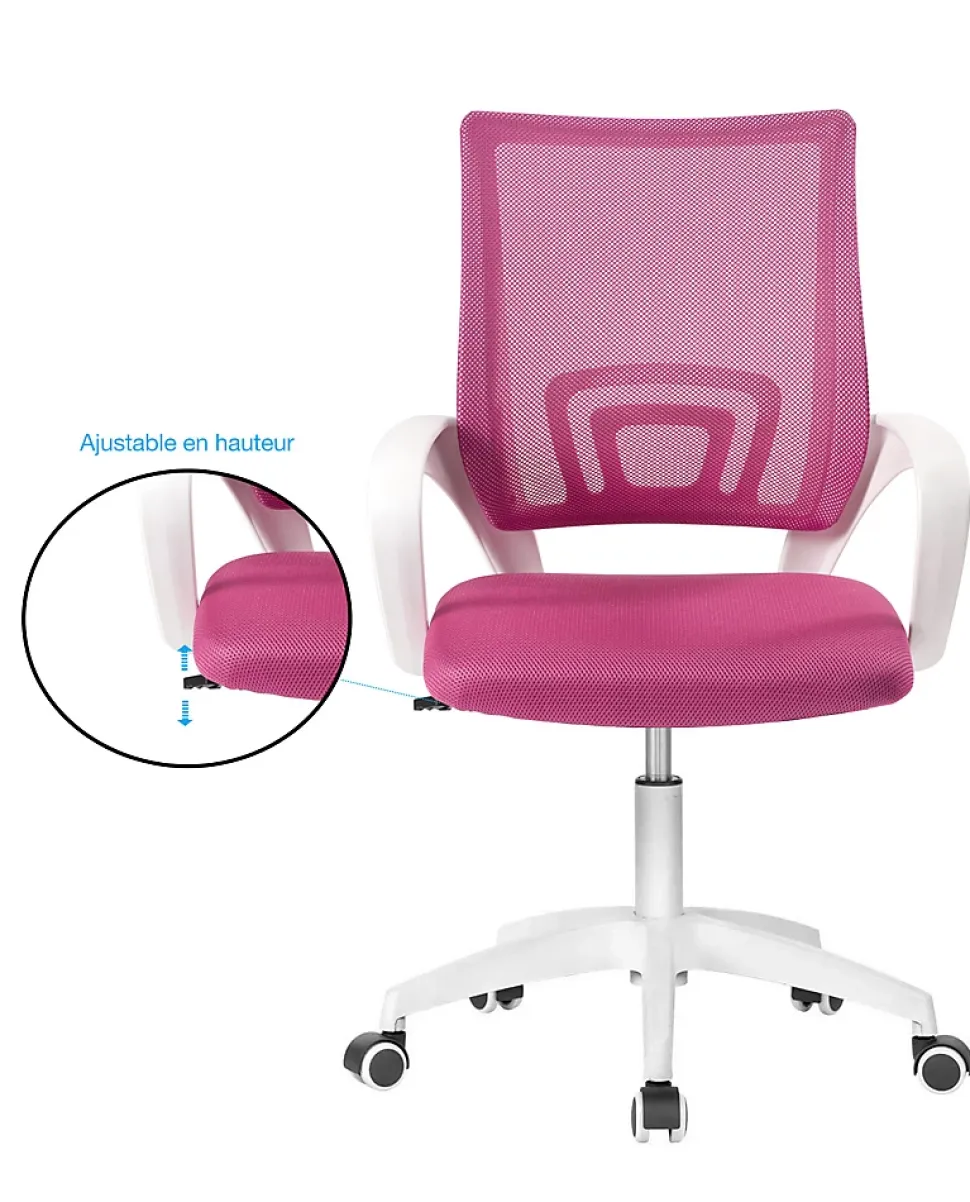 Chaise de bureau, pivotante, hauteur réglable, accoudoir, flag-e (rose blanc)