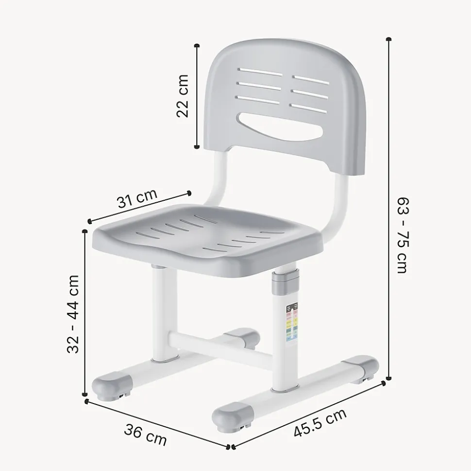 Chaise de bureau pour enfants Sauda réglable en hauteur gris clair / blanc en.casa