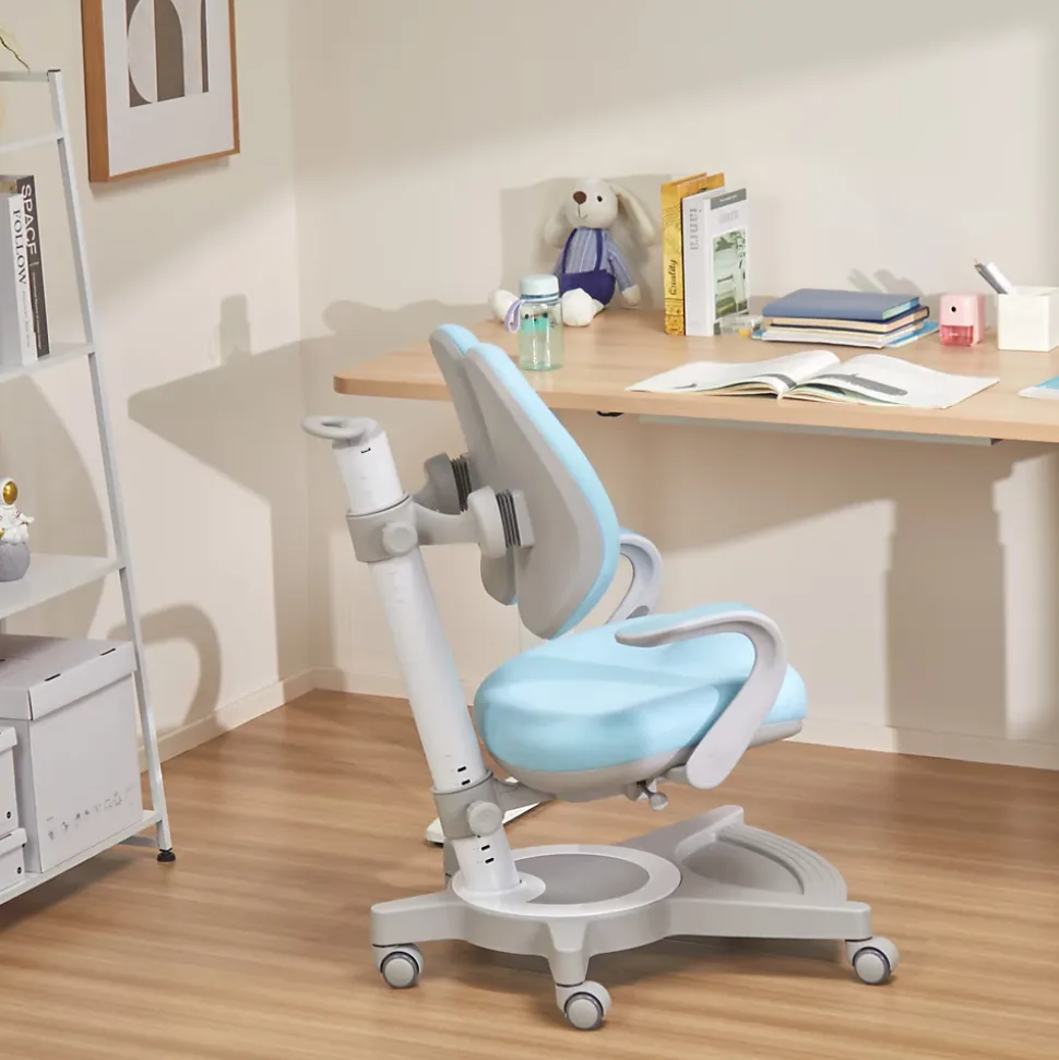Chaise de bureau pour enfants Partille hauteur profondeur dossier réglable bleu clair en.casa
