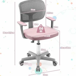 Chaise de Bureau pour Enfant Chaise Etude avec Dossier Ergonomique et Siege Hauteur Reglable Capacite de Charge Max 150 Kg Rose