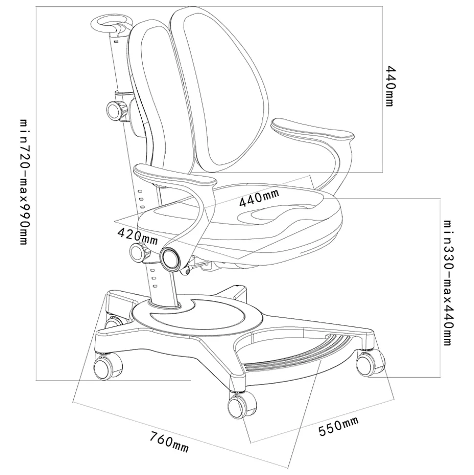 Chaise de bureau pour enfants Partille hauteur profondeur dossier réglable rose en.casa