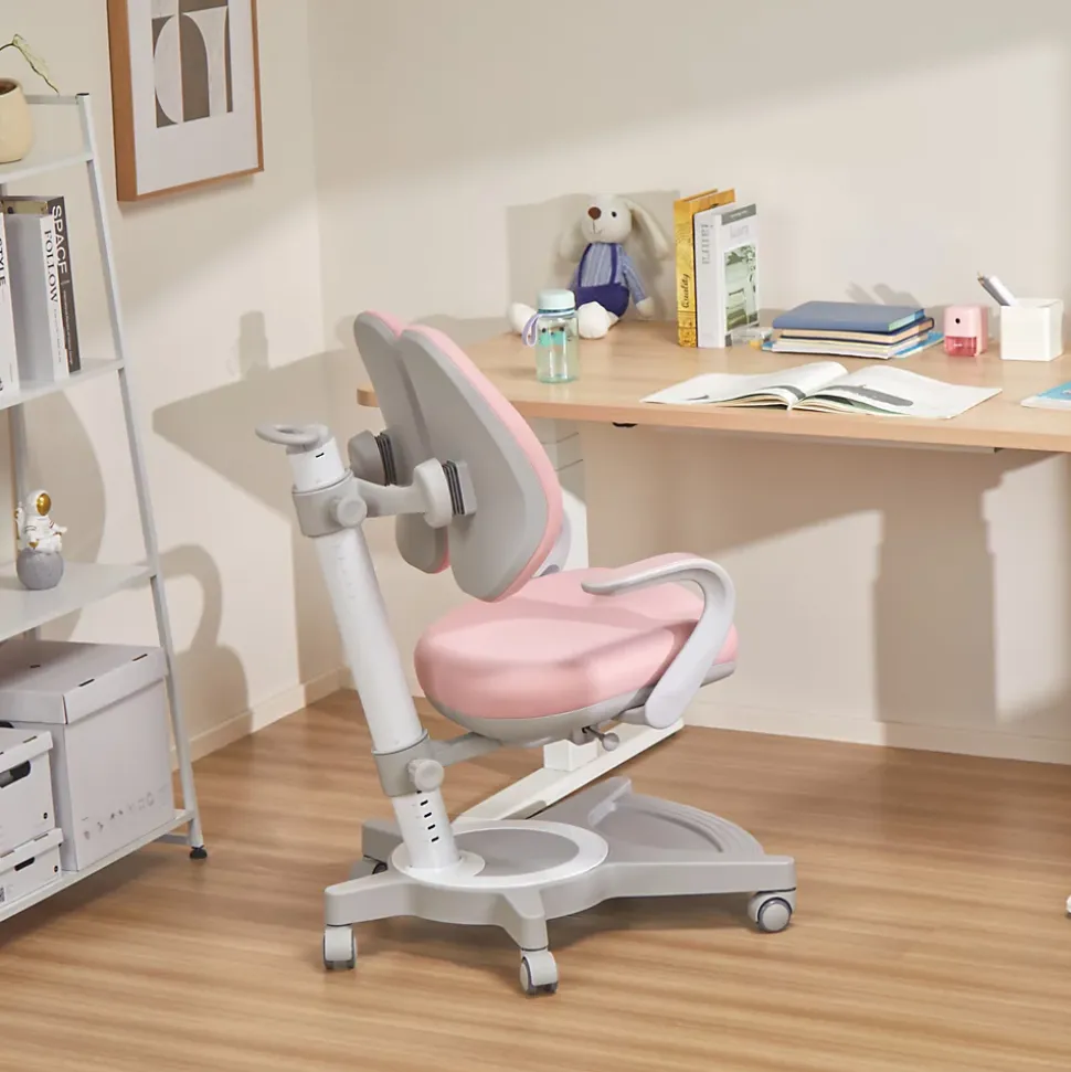 Chaise de bureau pour enfants Partille hauteur profondeur dossier réglable rose en.casa