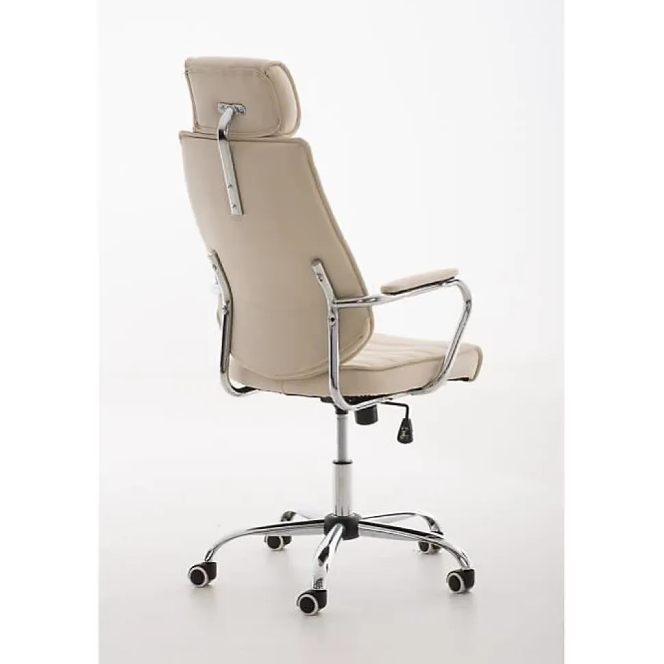 Chaise de bureau Rako CLP Similicuir crème métal chromé ajustable