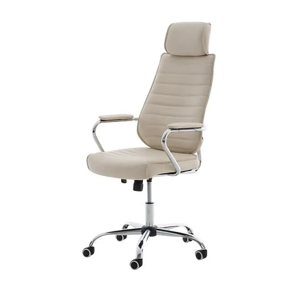 Chaise de bureau Rako CLP Similicuir crème métal chromé ajustable