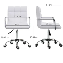 Chaise de bureau réglable fauteuil ergonomique pivotant pour bureau home office revêtement simili cuir PU blanc confortable