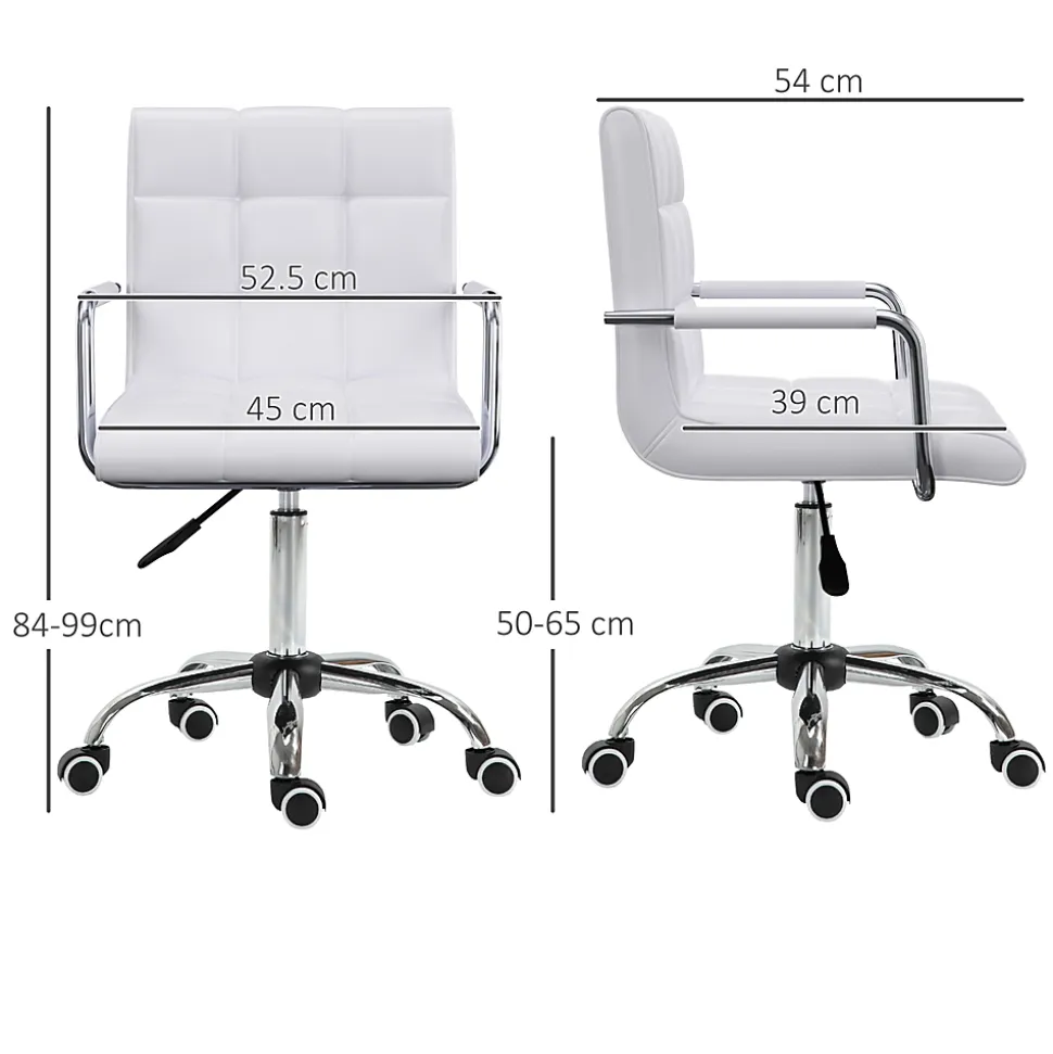 Chaise de bureau réglable fauteuil ergonomique pivotant pour bureau home office revêtement simili cuir PU blanc confortable