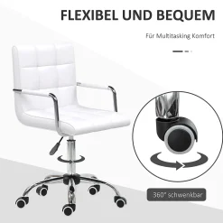Chaise de bureau réglable fauteuil ergonomique pivotant pour bureau home office revêtement simili cuir PU blanc confortable