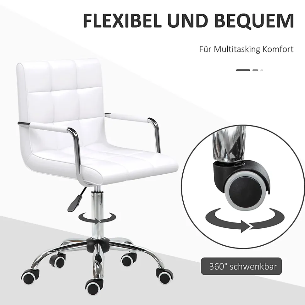Chaise de bureau réglable fauteuil ergonomique pivotant pour bureau home office revêtement simili cuir PU blanc confortable