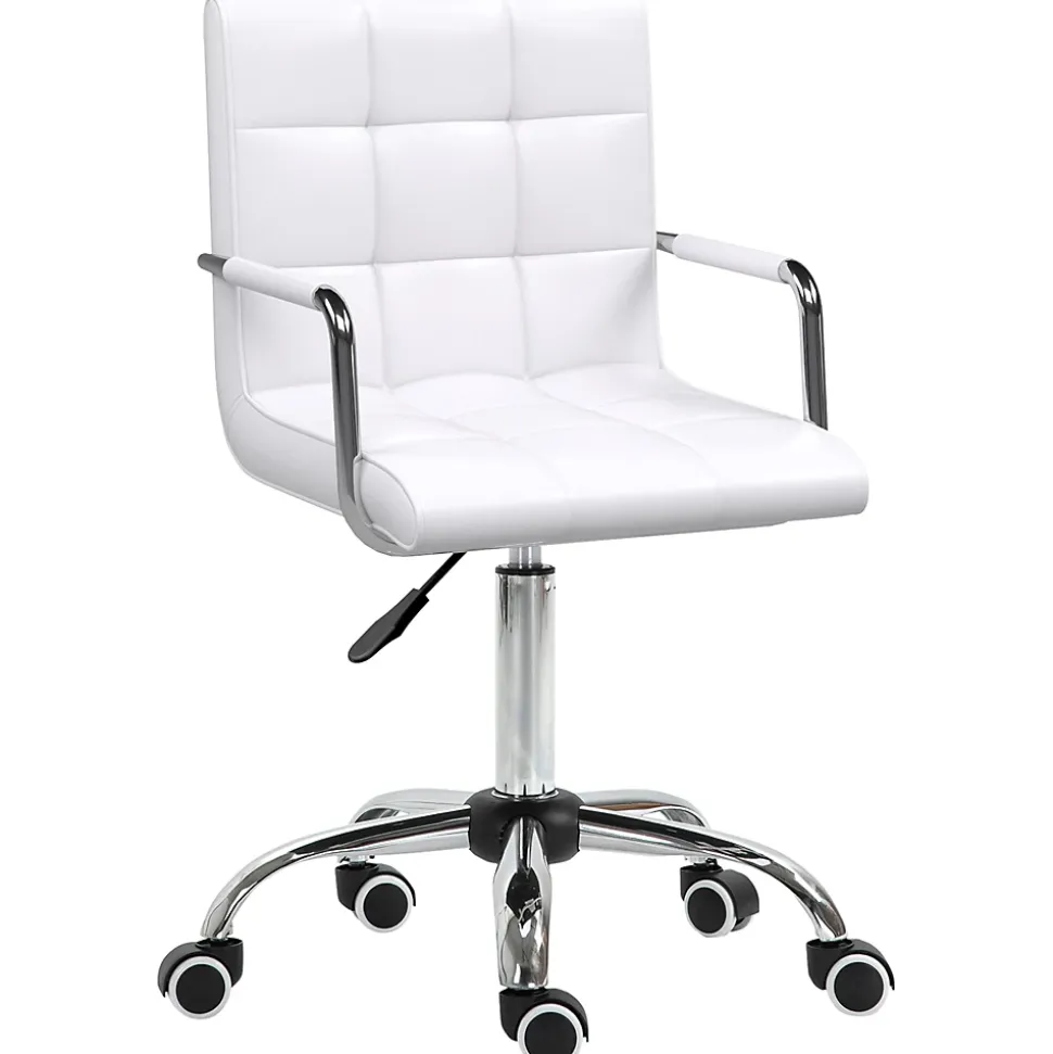 Chaise de bureau réglable fauteuil ergonomique pivotant pour bureau home office revêtement simili cuir PU blanc confortable