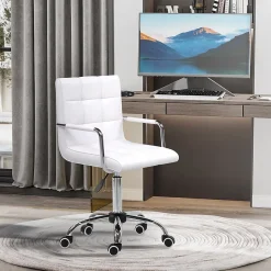 Chaise de bureau réglable fauteuil ergonomique pivotant pour bureau home office revêtement simili cuir PU blanc confortable