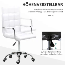 Chaise de bureau réglable fauteuil ergonomique pivotant pour bureau home office revêtement simili cuir PU blanc confortable