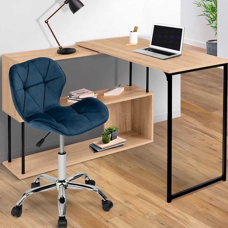 Chaise de bureau ROBINE velours bleu à roulettes