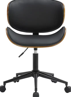 Chaise de bureau Sammy, Chaise pivotante avec revêtement en similicuir, Cadre en bois courbé Noir
