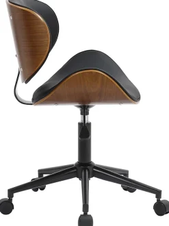 Chaise de bureau Sammy, Chaise pivotante avec revêtement en similicuir, Cadre en bois courbé Noir