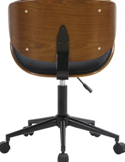 Chaise de bureau Sammy, Chaise pivotante avec revêtement en similicuir, Cadre en bois courbé Noir