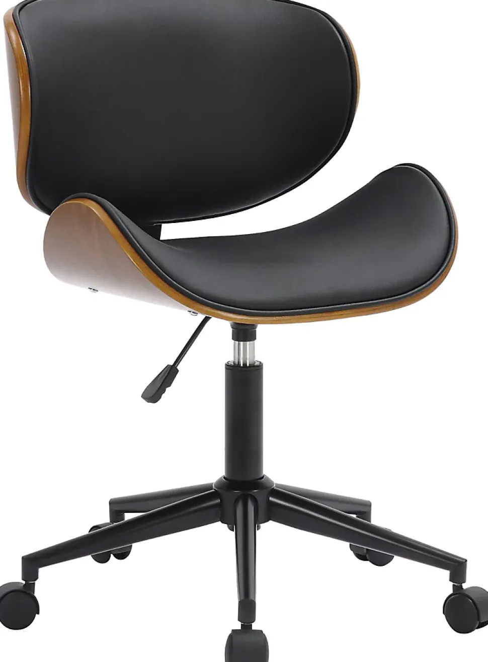 Chaise de bureau Sammy, Chaise pivotante avec revêtement en similicuir, Cadre en bois courbé Noir