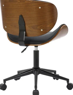 Chaise de bureau Sammy, Chaise pivotante avec revêtement en similicuir, Cadre en bois courbé Noir