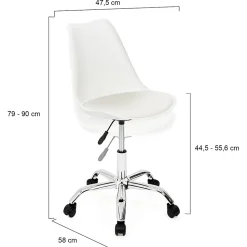 Chaise de bureau scandinave SARA blanche à roulettes