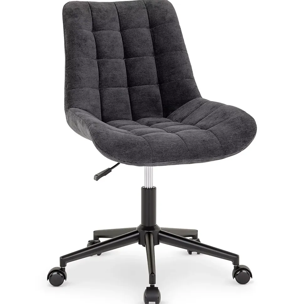 Chaise de bureau VASILO en velours côtelé - Noir