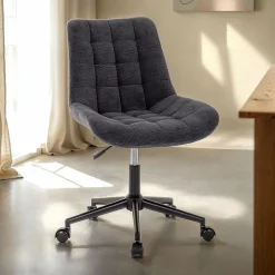 Chaise de bureau VASILO en velours côtelé - Noir