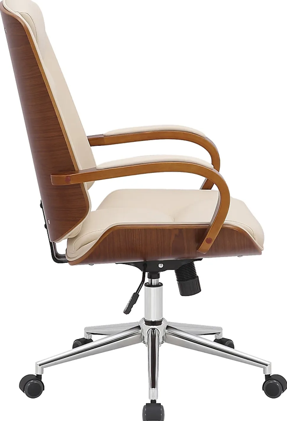Chaise de Bureau Yankton avec Coque en Bois, Revêtement similicuir, Siège Rembourré, Piètement Métal Noyer/Crème