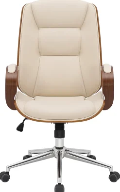 Chaise de Bureau Yankton avec Coque en Bois, Revêtement similicuir, Siège Rembourré, Piètement Métal Noyer/Crème