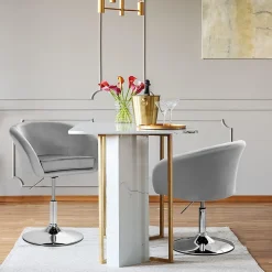 Chaise de Coiffeuse en Velours Tabouret de Bar Réglable en Hauteur 13CM avec Dossier Rond Base en Métal Gris