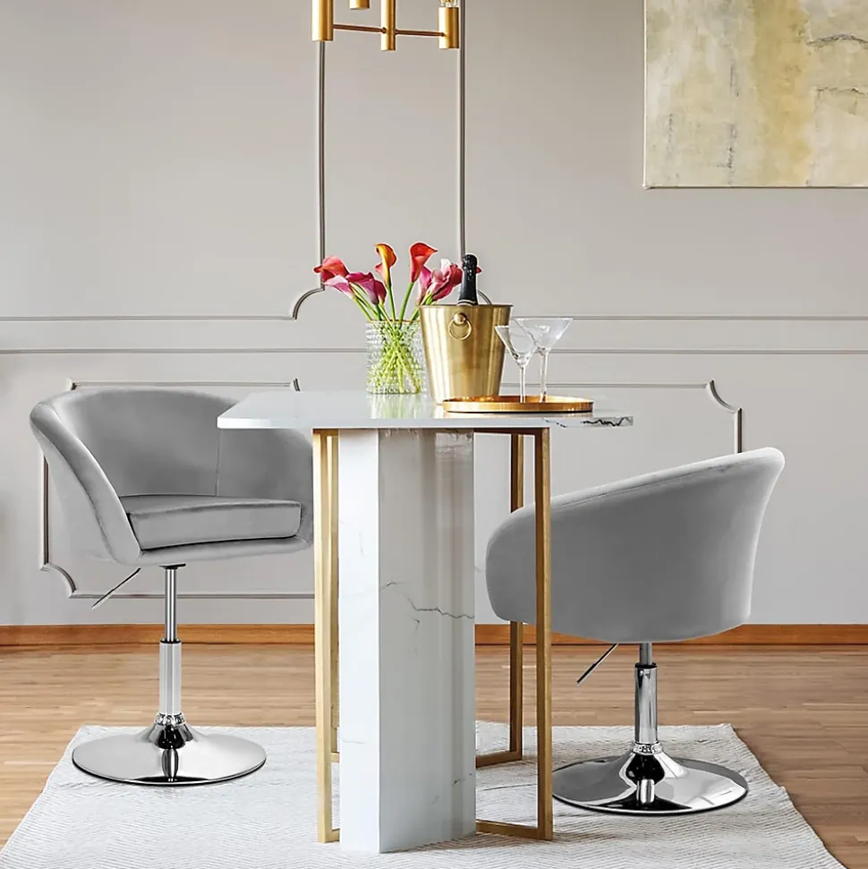 Chaise de Coiffeuse en Velours Tabouret de Bar Réglable en Hauteur 13CM avec Dossier Rond Base en Métal Gris