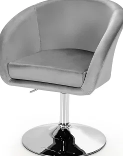Chaise de Coiffeuse en Velours Tabouret de Bar Réglable en Hauteur 13CM avec Dossier Rond Base en Métal Gris