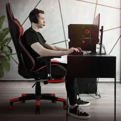 Chaise de jeu d'ordinateur pivotante et réglable ergonomique chaise noir-rouge