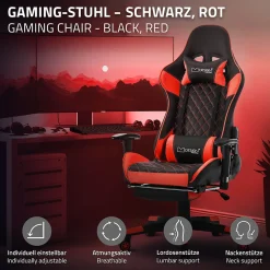 Chaise de jeu d'ordinateur pivotante et réglable ergonomique chaise noir-rouge
