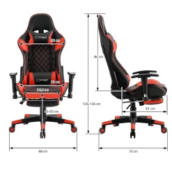 Chaise de jeu d'ordinateur pivotante et réglable ergonomique chaise noir-rouge
