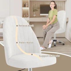 Chaise de Maquillage en Velours,Chaise de Table de Toilette sans Accoudoirs avec Roulettes Pivotantes