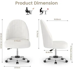 Chaise de Maquillage en Velours,Chaise de Table de Toilette sans Accoudoirs avec Roulettes Pivotantes