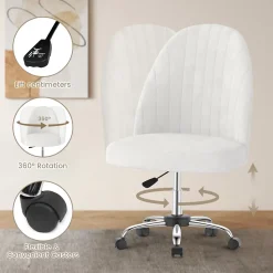 Chaise de Maquillage en Velours,Chaise de Table de Toilette sans Accoudoirs avec Roulettes Pivotantes