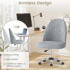 Chaise de Maquillage en Velours,Chaise de Table de Toilette sans Accoudoirs avec Roulettes Pivotantes