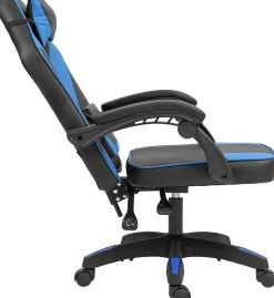 Chaise gaming Orkney similicuir, chaise bureau ergonomique avec coussin lombaire, dossier réglable, appuie-tête Noir/Bleu