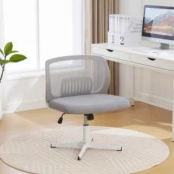 Chaise hauteur d assise 39-51 cm 61x55x73-85 cm sans accoudoirs assise large en mesh gris pivotante 360