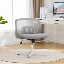 Chaise hauteur d assise 39-51 cm 61x55x73-85 cm sans accoudoirs assise large en mesh gris pivotante 360