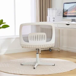 Chaise hauteur d assise 39-51 cm 61x55x73-85 cm sans accoudoirs assise large en mesh gris pivotante 360