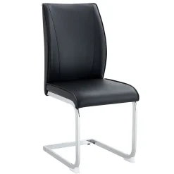 Chaise hauteur d assise 45 cm en similicuir noir assise rembourree pieds metal argente style europeen